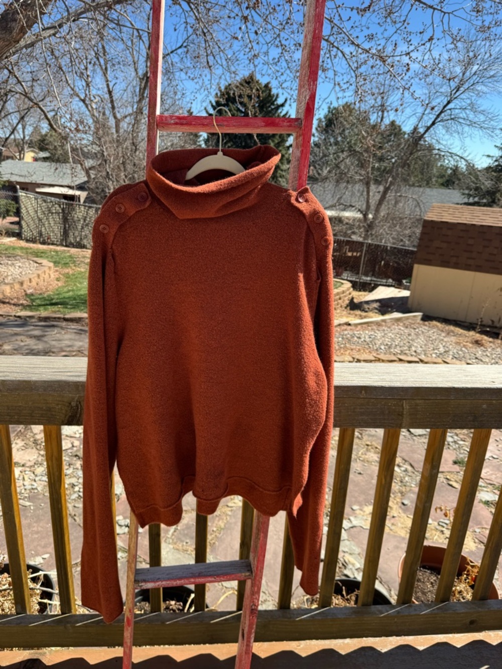 Tibi Rust Button-Shoulder Turtleneck Sweater